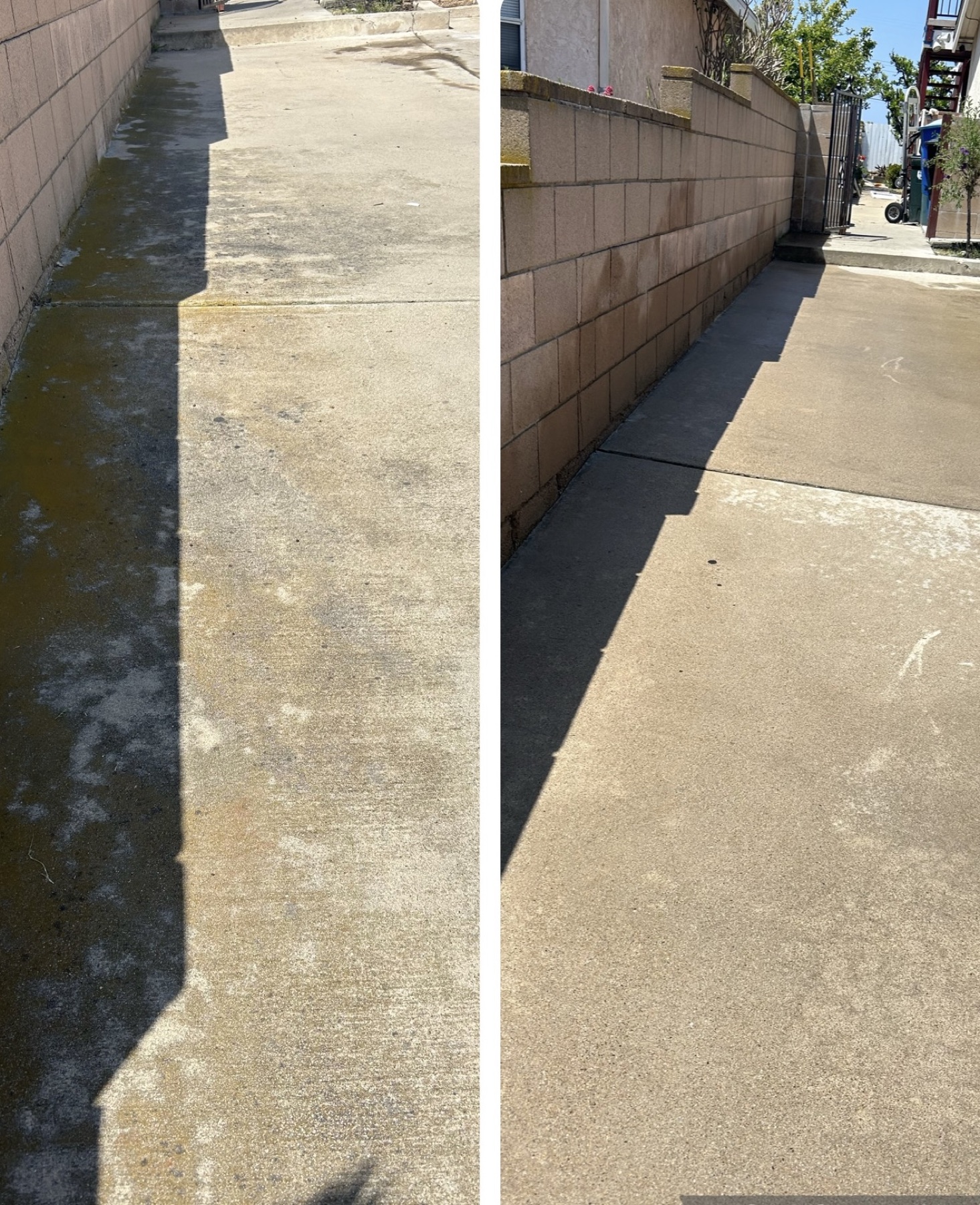 Before-and-after walkway pressure cleaning