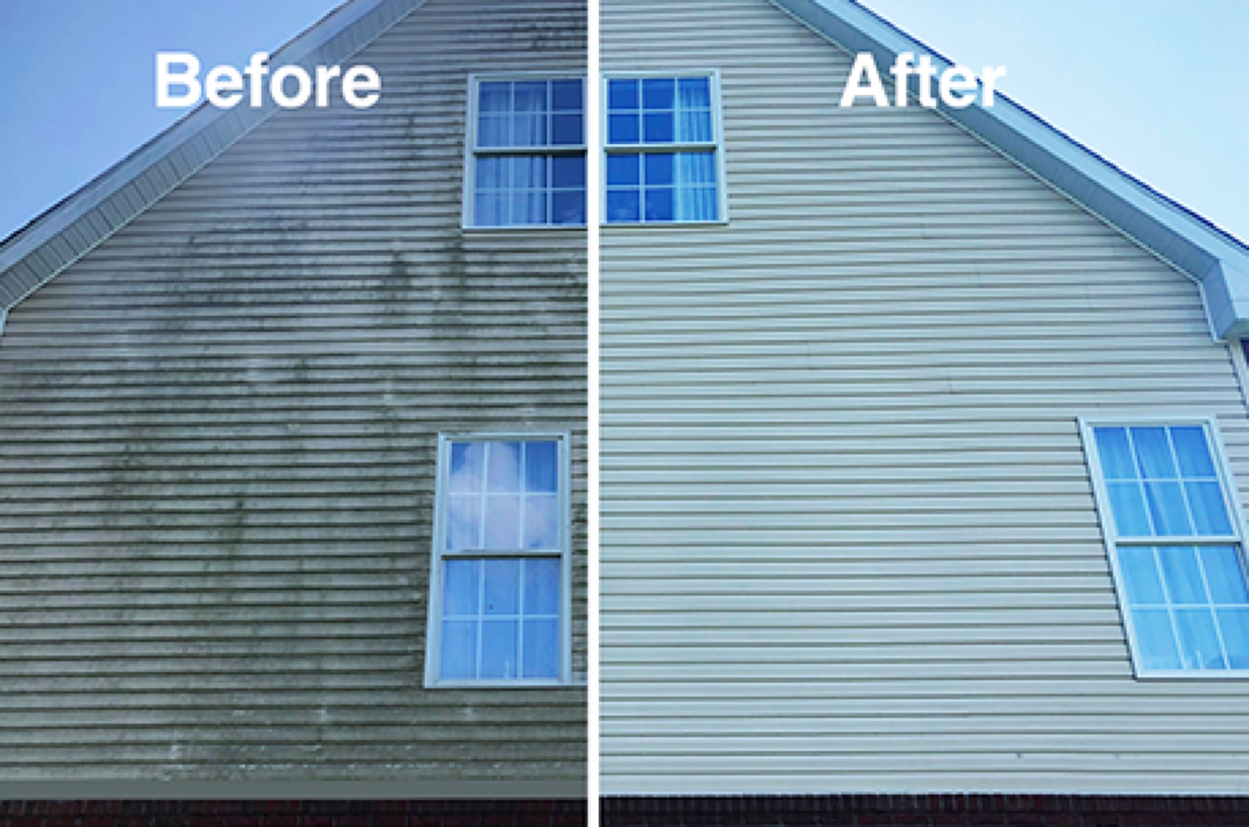 Before-and-after view of washed house siding