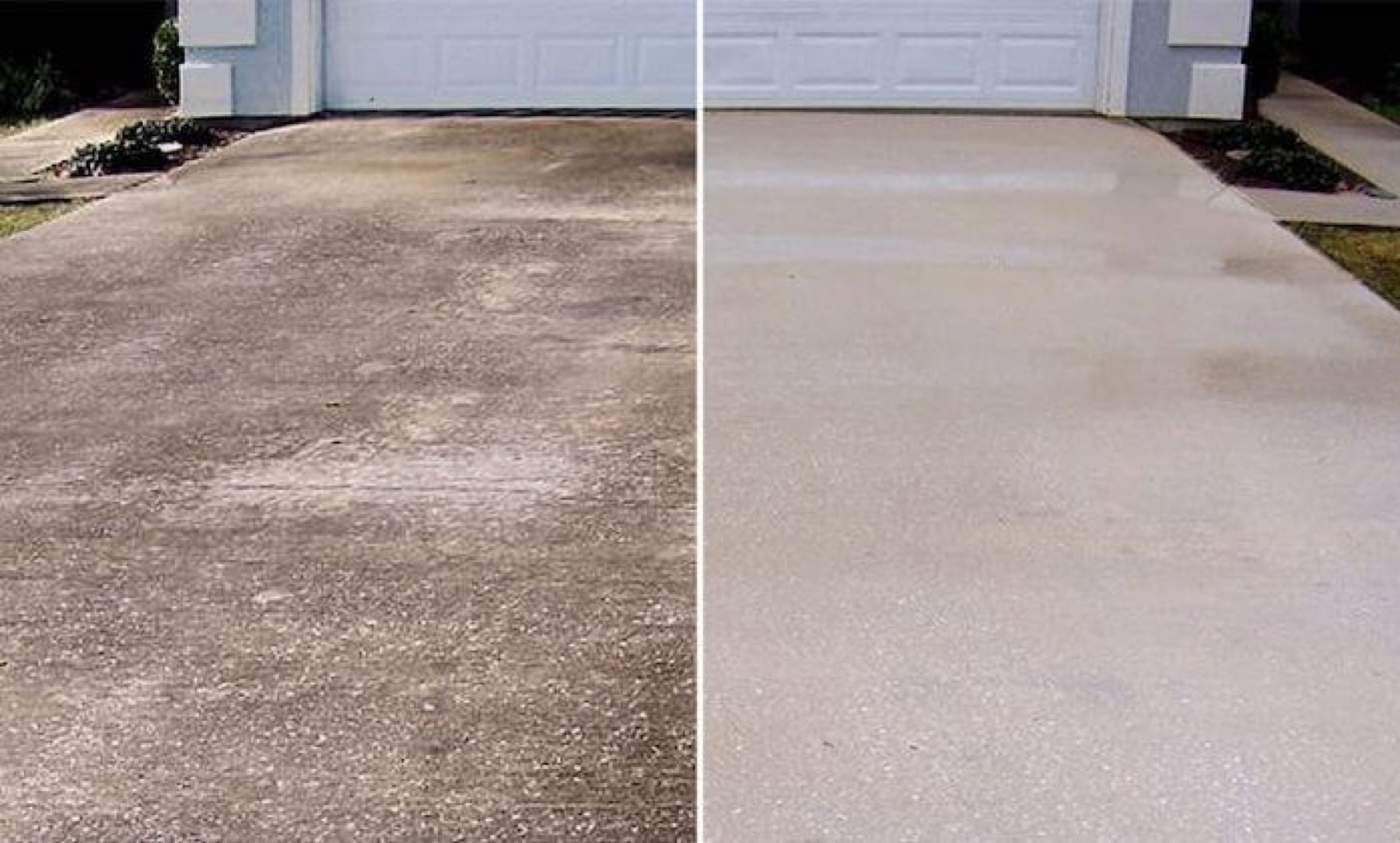Driveway before and after pressure washing